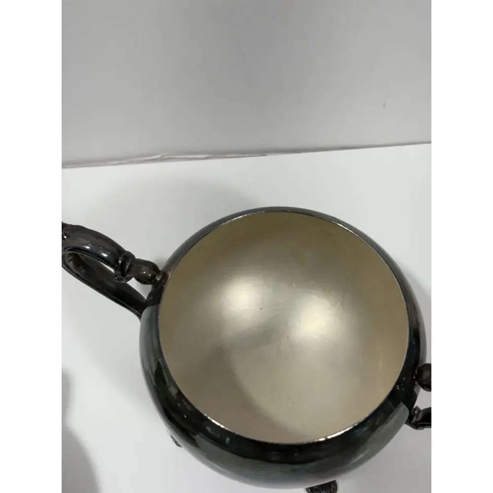 Vintage MCM Silver Plated Creamer and Lidded Sugar Set Inner Pearled Silverplate